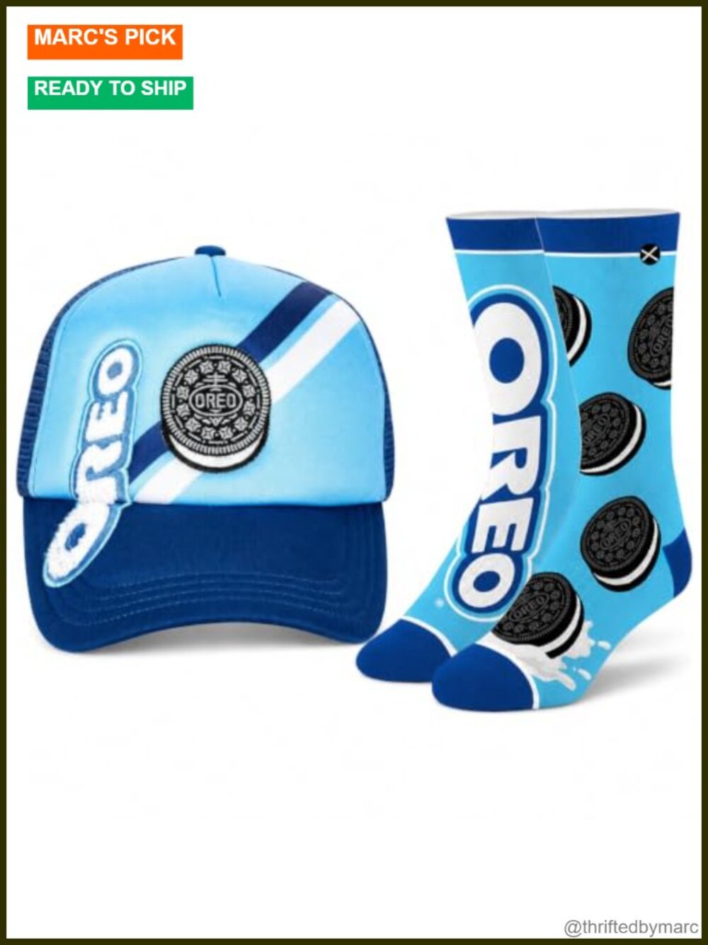 Officially Licensed Oreo Crew Socks & Mesh Trucker Hat Bundle Novelty Set